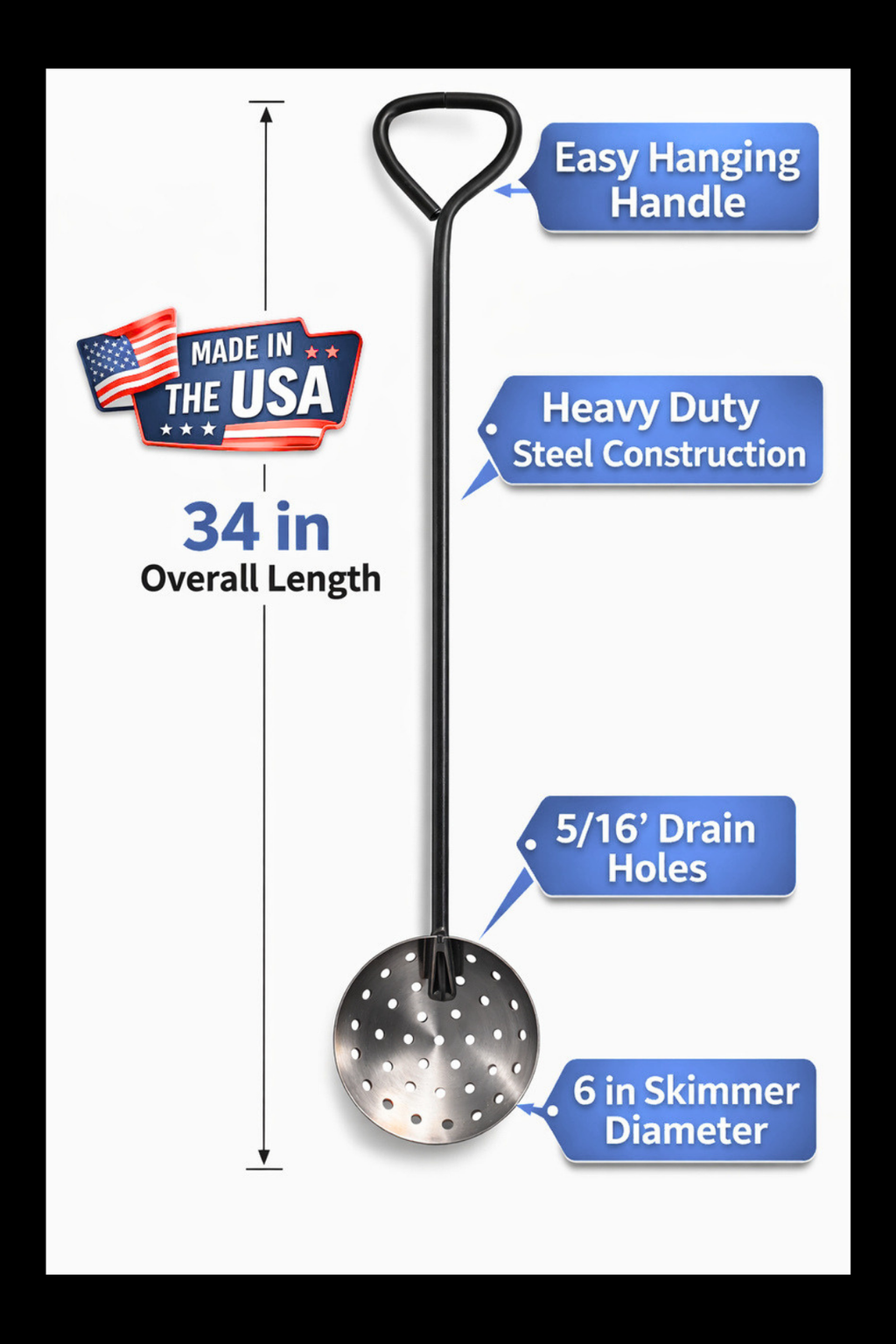 6" Stainless Steel Casting Skimmer Ladle – 28" Heavy Duty Handle – Dross Removal Tool for Bullet Casting, Lead Melting & Metal Casting – Made in USA